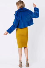 Load image into Gallery viewer, Blue Faux Fur Cropped Coat