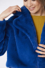 Load image into Gallery viewer, Blue Faux Fur Cropped Coat