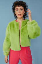 Load image into Gallery viewer, Green Cropped Faux Fur Jacket