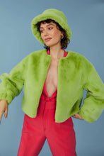 Load image into Gallery viewer, Green Cropped Faux Fur Jacket