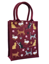 Load image into Gallery viewer, Small Jute Shopping Bag - Cats
