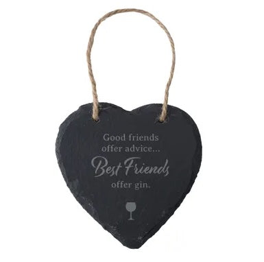 'Best Friends Offer Gin' Slate Hanging Heart