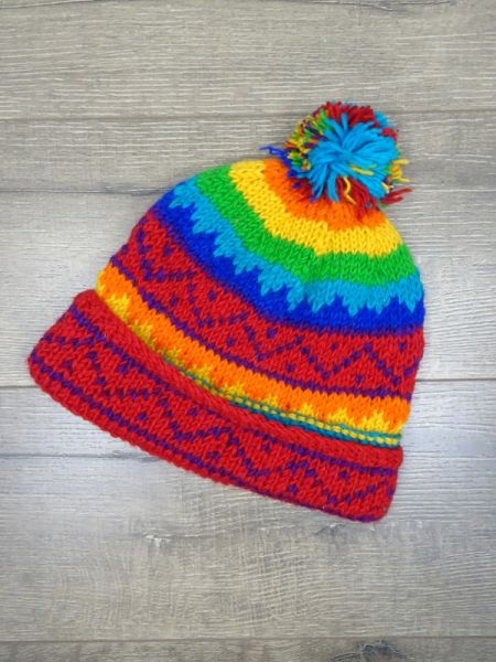 Rainbow Pom Pom Hat
