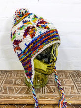 Load image into Gallery viewer, White And Rainbow Ear Flap Hat
