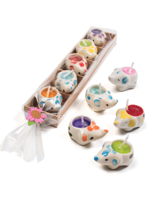 5 Elephant Mini Candles in Wooden Box