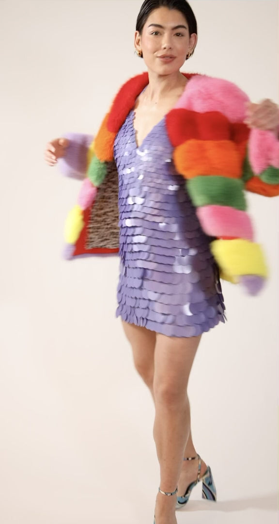 Faux Fur Rainbow Striped Gaga Coat