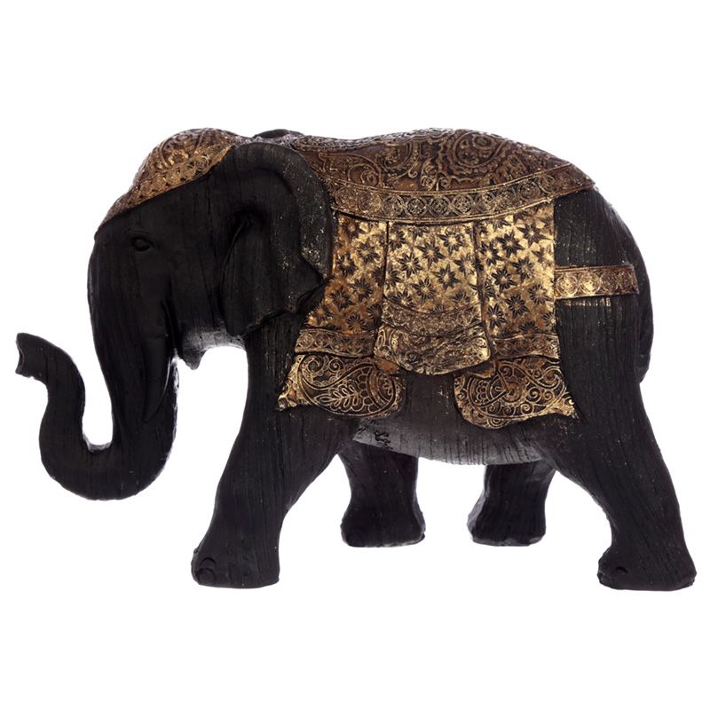 Black and Gold Med Thai Elephant Figurine